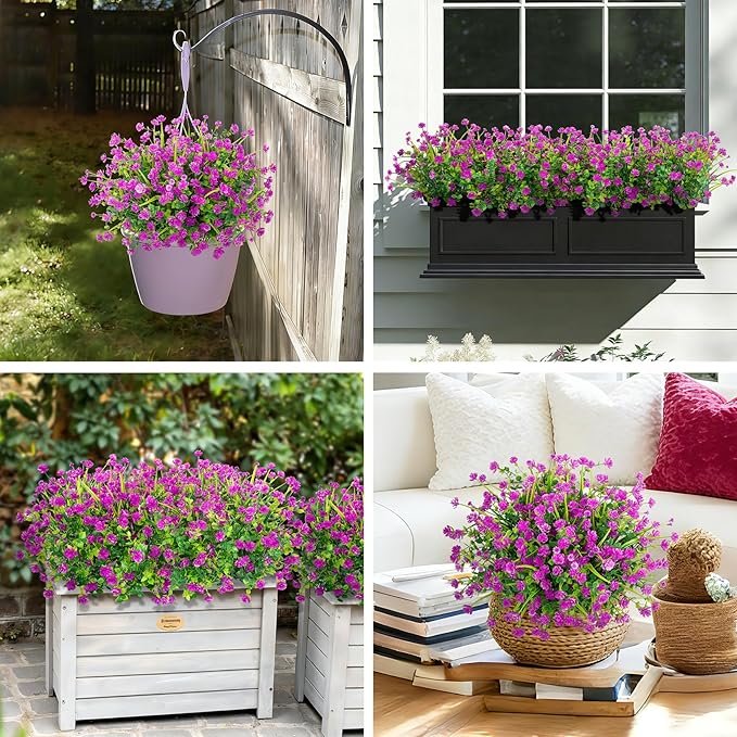 20 Bundles Artificial Flowers for Outdoors Fake Plastic Flowers UV Resistant Realistic Faux Plants Shrubs for Spring Summer Garden Porch Yard Patio Planter Window Box Home Decor, Fuchsia Besteek