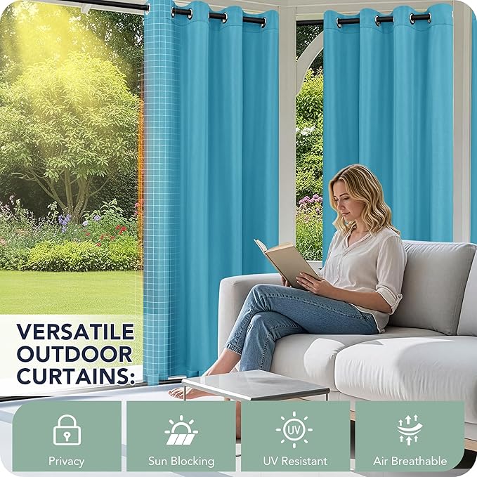 Outdoor Curtains for Patio Waterproof 6 Panels - Windproof, Privacy, Weatherproof Outside Drapes for Gazebo Pergola Porch, Grommet Top and Tab Bottom, 54x108 Inch, Teal RichSets