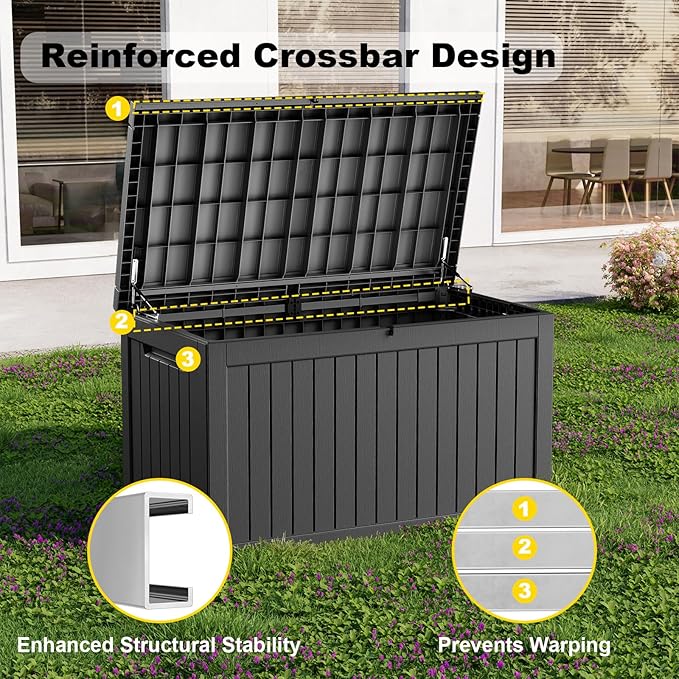 Deck Box - 280 Gallon Large Outdoor Storage box,Waterproof Patio Furniture and Storage Deck - Lockable and UV Resistant, Perfect for Pool and Outdoor Use, Weatherproof Resin, Lockable (Black) MAIUSCOLI