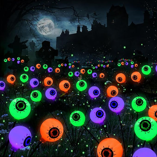 BrizLabs 6 Pack 36 LED Halloween Solar Eyeball Lights, 2 Modes Outdoor Halloween Pathway Lights, Solar Spooky Path Light Waterproof, Swaying Firefly Light for Yard Garden Lawn, Orange & Purple & Green BrizLabs