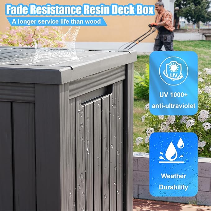 TARKARI 200 Gallon Lockable Resin Deck Box, Waterproof & UV-Resistant Outdoor Storage Box for Outdoor Cushion Storage, Garden Tools & Pool Accessories Storage, Gray Home
