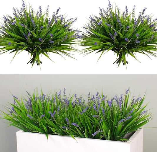 alyptus Artificial Flowers for Outdoors 24 Bundles Fake Monkey Grass Plants Outdoor Plastic Purple Flower Outside Green Leaf Decoration for Patio Pot Décor (24 Bundle Purple Flowers) ALYPTUS