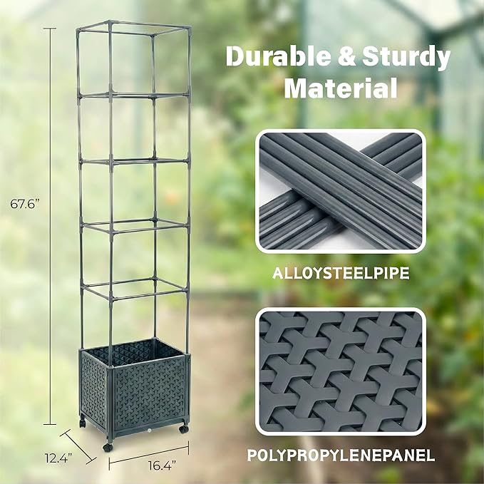 Raised Garden Bed with Tomato Planter Cage, 67.6" Trellis Planter Boxes with Wheels for Outdoor Patio Greenhouse Gardening Climbing Vegetables MakeYourGardenBeautiful