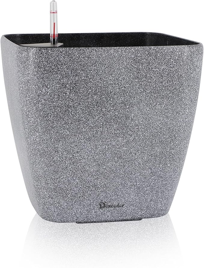 Dexceder 18x17 Self Watering Planter with Wheels Indoor Outdoor, Inner Mat Design, Thickened Large Floor Standing Flower Plant Pot with Water Level Indicator (Stone Matte) Dexceder