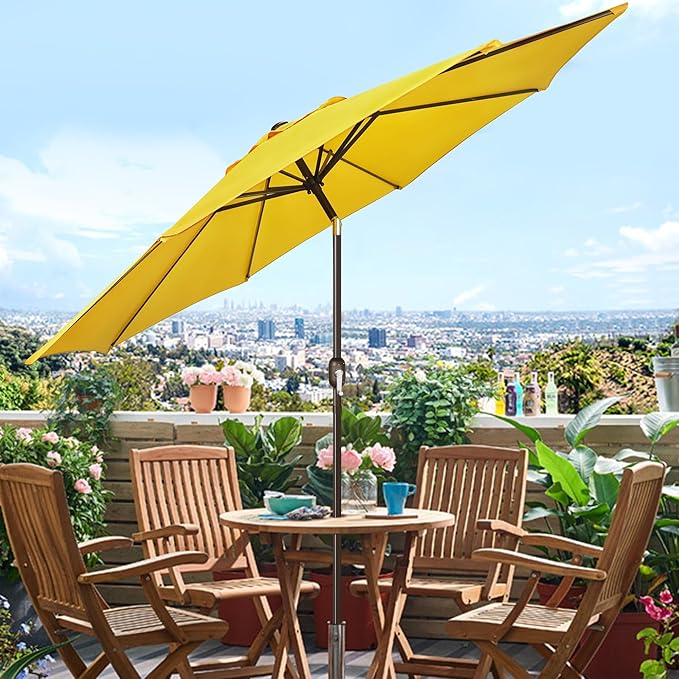 Blissun 9' Outdoor Patio Umbrella, Outdoor Table Umbrella, Yard Umbrella, Market Umbrella with 8 Sturdy Ribs, Push Button Tilt and Crank Blissun