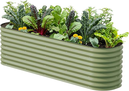 Vego garden 26" Extra Tall Raised Garden Bed Kits, 9 in 1 Modular Raised Planter Box for Vegetables Flowers Fruits Oval Metal Raised Garden-Olive Green VegoGarden