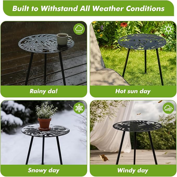 1 Pack Extra-Large Metal Outdoor Side Tables 18 Inches Outside End Table for Patio Round Accent Garden Corner Table for Small Spaces, Balcony, Porch Plant Stand Indoor PartyZealot