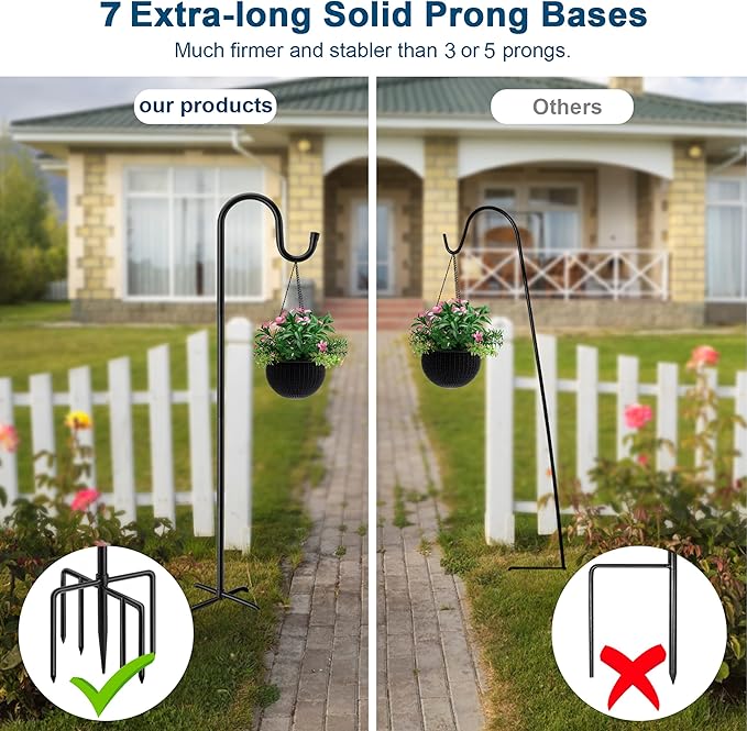 72" Shepherds Hooks for Outdoor, Heavy Duty Garden Bird Feeder Pole for Hanging Bird Feeder, Plant Baskets, Solar Light Lanterns, Outdoor Plant Hanger Hook with 7 Base Prongs,1 Pack Anideer