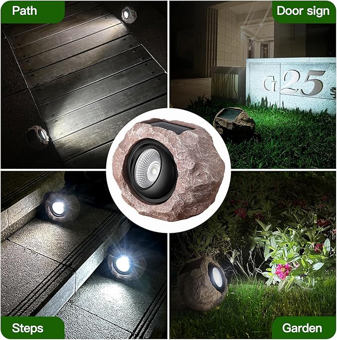 Timeflies Solar Rock Lights Outdoor 1 Pack, Bright Solar Spotlights Outdoor Waterproof, Wireless LED Rock Lights, Auto On/Off Solar Landscape Spotlights for Yard Walkway Patio Pathway Flowerbed Timeflies