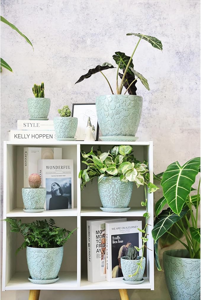 8 Inch + 6 Inch Plant Pots for Indoor Plants, Ceramic Planter with Drainage Hole and Saucers, Garden Pots for Succulent, Orchid, and Flower, Set of 2 Bestseler