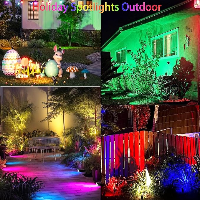 Halloween Christmas Spotlights Outdoor: RGBW Spot lights Plug in 120V Remote Control 16 Color Changing Waterproof LED Landscape Spotlights for Yard Garden Lawn Holiday Décor, 6 Pack (RGB + Warm Light) CoziTech