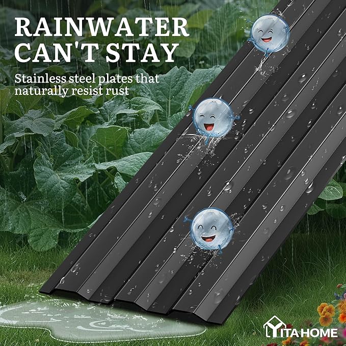 YITAHOME 12x4x1ft Large Raised Garden Bed Kit, Galvanized Metal Planter Box with Gloves, Ground Nails, Support Rod, Outdoor Above Ground Planters for Plants Vegetables Flowers, Black YITAHOME