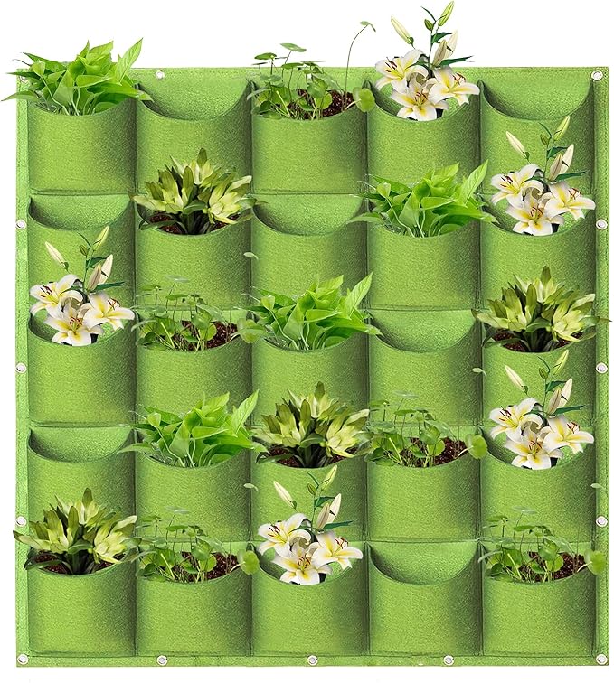 LITLANDSTAR Planter, 25 Pockets Hanging Vertical Wall Bag, Green (1.0 m × 1.0 m), Indoor-Outdoor Use LITLANDSTAR
