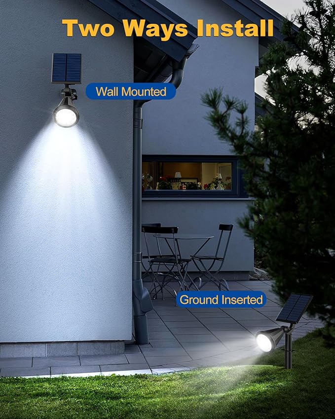Solar Spot Lights Outdoor, 4 Pack Outdoor Solar Lights for Yard, IP65 Waterproof Solar Spotlights with 4 Modes, 2-in-1 Auto On/Off Solar Landscape Lights for Flood, Wall, Pathway (Cool White) FratinkSolarLights