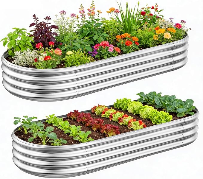 GADI Metal Raised Garden Bed 2Sets Galvanized Planter Box for Vegetables, Flowers, Herbs, and Succulents GADI