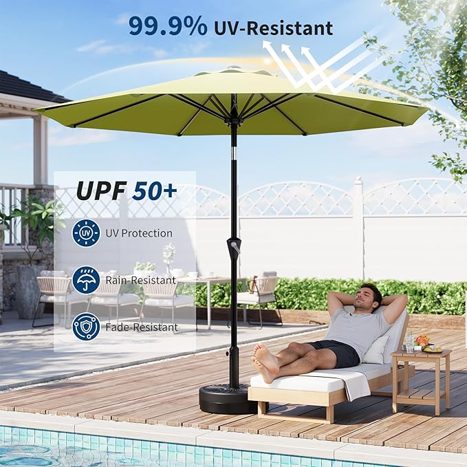 Garvee 10FT Patio Umbrella - Outdoor Table Umbrella with Smooth Crank Lift, Push Button Tilt and 8 Sturdy Ribs - Market Umbrella UV Protection Waterproof for Pool, Deck, Yard, Garden (Apple Green) Garvee