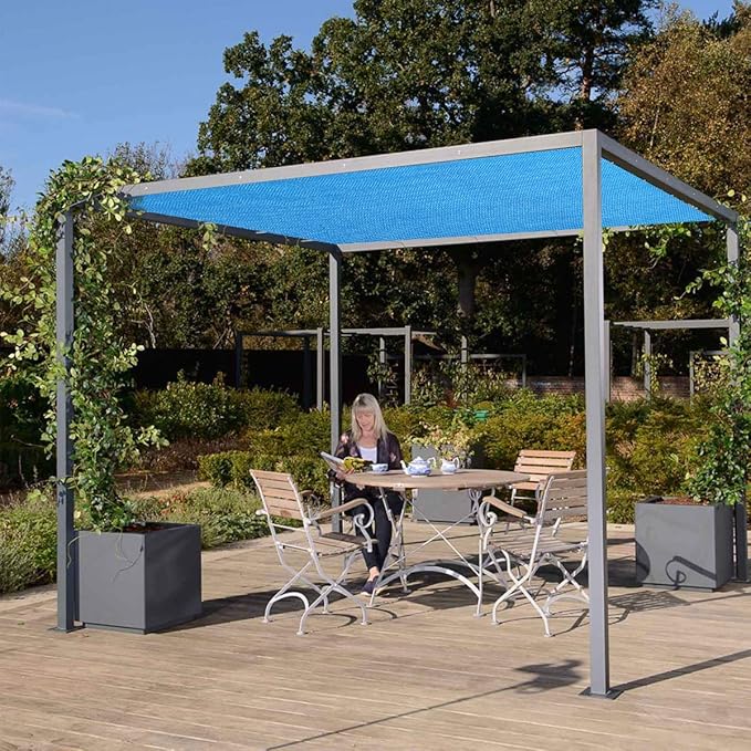 Eden's Decor Straight Flat-Edged Sun Shade Sail Rectangular 11' x 21' Blue UV-Blocking Outdoor Canopy Fabric Cloth Awning for Pergola Patio Garden Backyard Custom Size EdensDecorInc