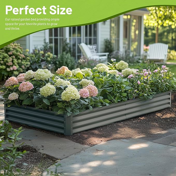 2PCS 8x4x1FT Galvanized Raised Garden Bed, Galvanized Planter Raised Garden Boxes Outdoor, Large Metal Raised Garden Beds for Vegetables-Grey AyenGuard