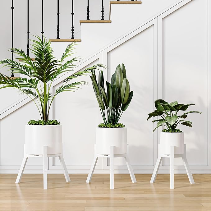 Adjustable Plant Stands Set of 2, Metal Small Plant Holder, Heavy Duty Stable Flower Holder Stand Rack for Various Pot Sizes Indoor Outdoor Corner Living Room Balcony Office White PS-007WH-2 IRCPEN