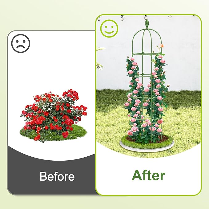 2 Pack Garden Obelisk Trellis, 70IN Tall Plant Support for Climbing Vine, Metal Covered Plastic Rustproof Heavy Duty Rose Trellis Indoor Outdoor (Green, 70 * 11.8 * 11.8IN（H*W*L）) Laodier