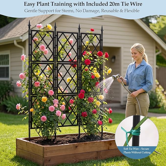 5.25FT Metal Garden Trellis for Climbing Plants Outdoor and Indoor, Black Iron Pipe Support Fence Climbing Plant Frame Wall Trellis with Garden Twist Tie for Ivy Vines Vegetable Flower DEVISEFUN