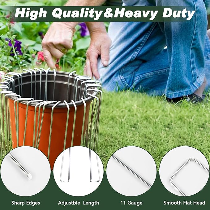 FEED GARDEN 10 Inch 50 Pack Galvanized Landscape Staples 11 Gauge Anti-Rust Garden Stakes Landscaping Fabric SOD Pins Yard Stakes for Weed Barrier Fabric FEEDGARDEN