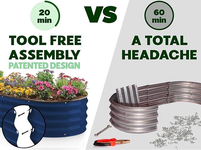 Plant & Plot Galvanized Raised Garden Beds Outdoor // 4×2×1 ft (2-Pack) Planter Raised Beds for Gardening, Vegetables, Flowers // Large Metal Garden Box // Patented Tool-Free Design (Navy) PlantPlot