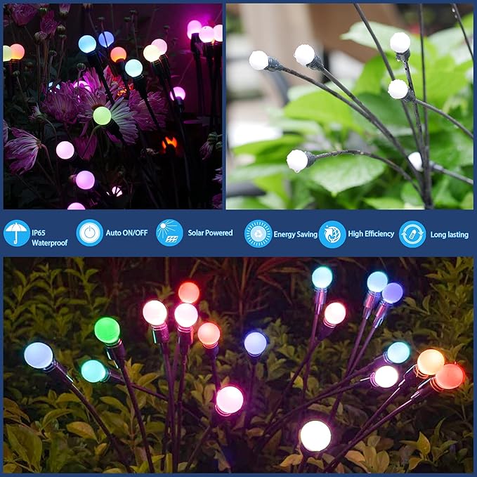 TONULAX Solar Garden Lights, Starburst Swaying Light - Swaying When Wind Blows, Solar Lights Outdoor Decorative, Color Changing RGB Light for Yard Patio Pathway Decoration(6 Pack) TONULAX