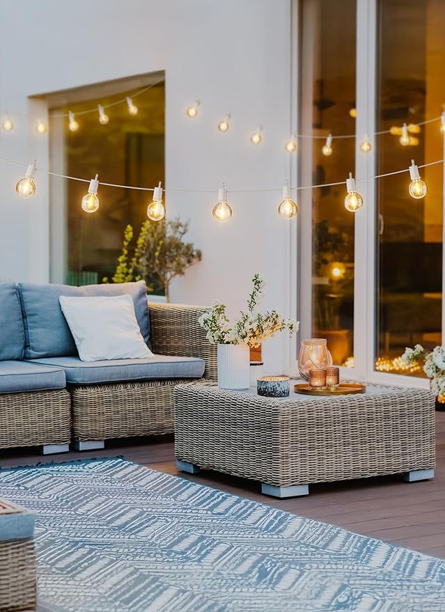 Brightown 29 Feet LED Outdoor String Lights with Shatterproof G40 Edison Bulbs, Connectable and Weatherproof Strand, Commercial Grade Patio Lights for Backyard Garden Patio Decorative, White Brightown