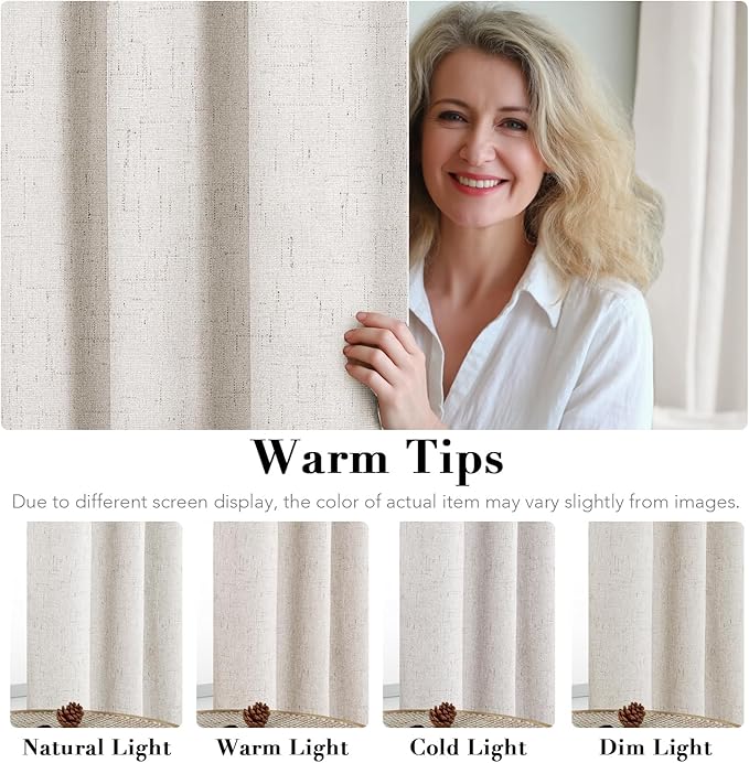 H.VERSAILTEX 100% Blackout Curtains Linen Textured Blackout Curtains for Bedroom Full Light Blocking Thermal Insulated Curtain Panels 84 Inches Long Energy Saving with White Liner, 2 Panels, Ivory HVERSAILTEX
