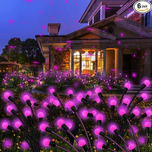 Kohlrabi Solar Garden Lights Outdoor, 6 Pack 60 LED Pink Firefly Lights Waterproof, Sway by Wind, Solar Swaying Light for Yard Patio Backyard Garden Planter Flower Bed Pathway Outdoor Decoration KohlrabiDecor