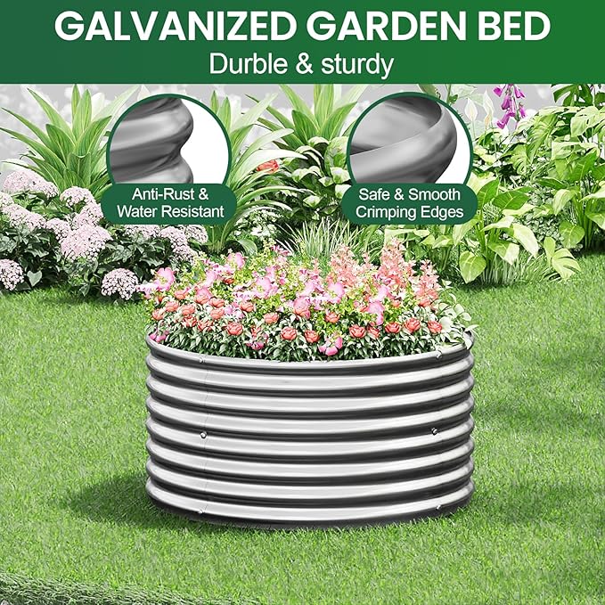 4 Pack Tall 2x2x1.5ft Round Galvanized Raised Garden Bed Outdoor, Metal Garden Bed for Vegetables, Above Ground Garden Box for Flower, Steel Raised Beds for Gardening Mostmahes