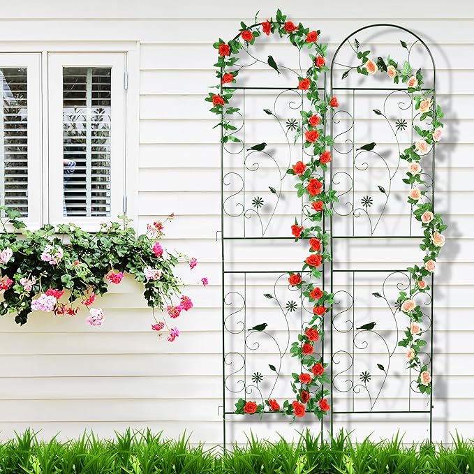 Metal Garden Trellis for Climbing Plants, 4 Pack 86.5" x 19.7" Black Plant Trellis Outdoor, Clematis Rrellis Outdoor, Arched Decoration Suitable for lawns, Gard, Black FHWTY