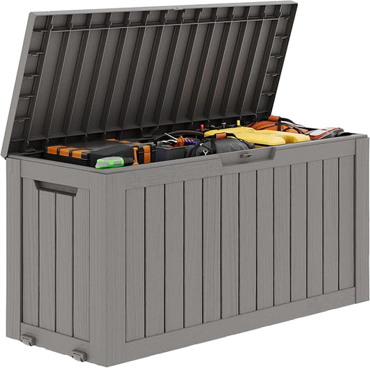 Outdoor Storage Box, Resin Deck Boxes Indoor and outdoor, Waterproof Storage Box Lockable Lid (Grey, 75 Gallon) NBYSGO