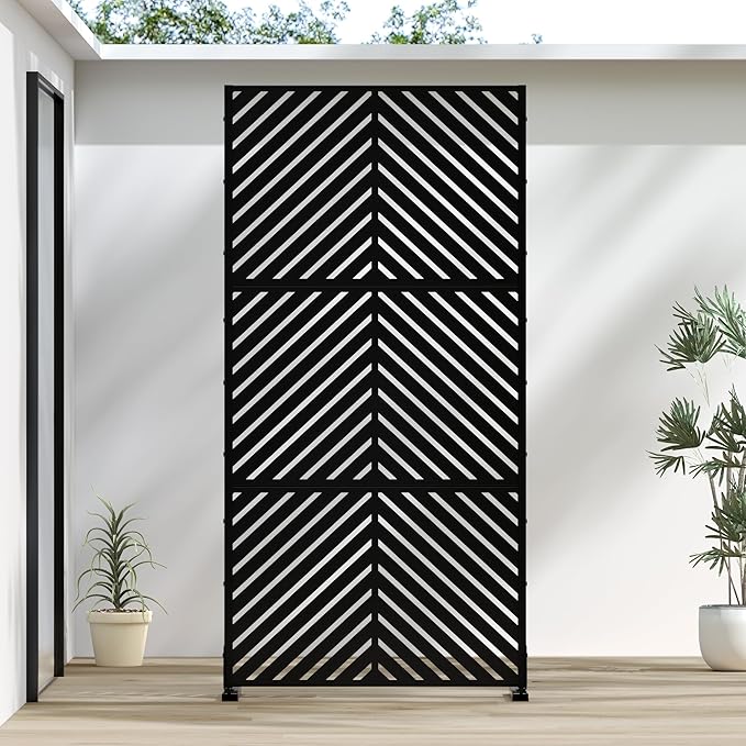 Casaphoria Metal Privacy Screen Outdoor, 72" H x 35" W Freestanding Decorative Privacy Screen for Patio Deck Balcony Garden with Stable Base, Black-Parallel Casaphoria