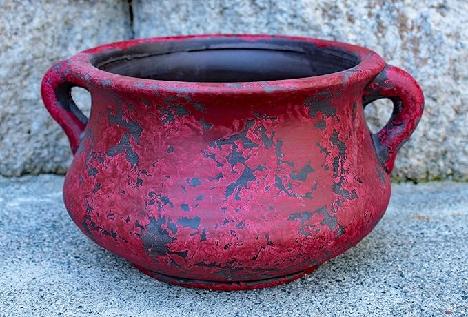 Egyptian Era Designed Earthen Ware Terra-Cotta Vessel/Planter with Looped Handles (Red) Goodman+and+Wife