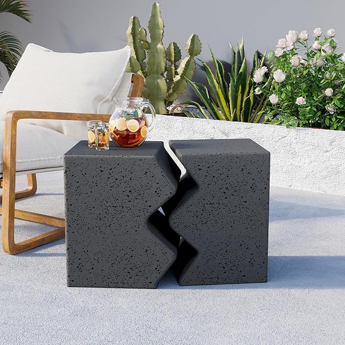 COSIEST Concrete Side Table, Set of 2 Rectangular Outdoor Side Tables, Decorative Garden Stools for Indoor Outdoor, Accent Table Patio Side Table End Table w Spotted, Dark Grey COSIEST