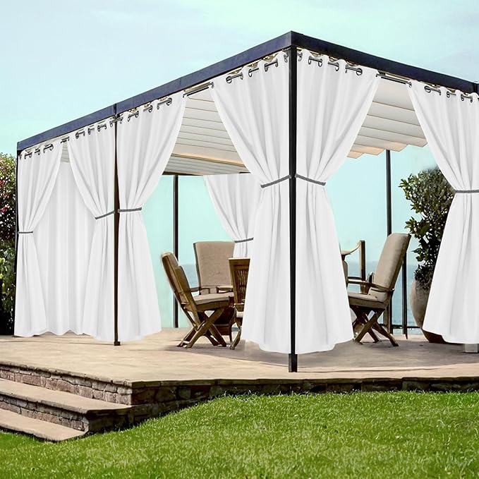 HolidayIdeas White Outdoor Curtains for Patio Waterproof 8 Pcs All Weather Balcony Grommet Top Outside Curtains for Apartments, Gazebo, Pergolas, Porch, 54x84 Inch HolidayIdeas