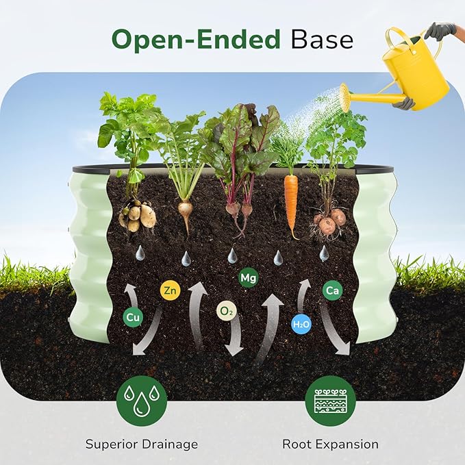 GreatBuddy 2x2x1 ft Round Galvanized Raised Garden Bed, Easy-Assembly Raised Bed with Anti-Cut Gloves & Tools, Rust-Proof Garden Bed for Outdoor, Vegetables, Herbs, Small Trees, Green GreatBuddy