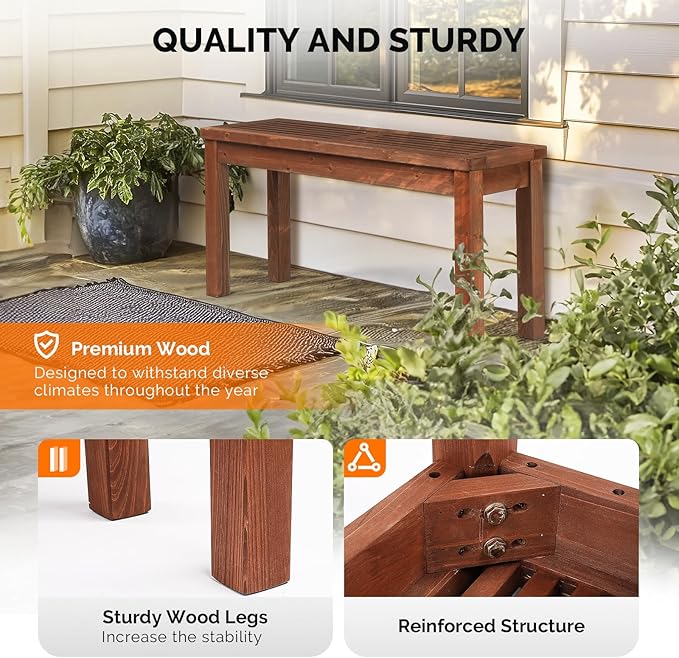VINGLI Outdoor Wooden Bench, 40” Porch Bench Outdoor Backless Garden Bench, Small Outdoor Bench for Deck Patio Entryway VINGLI