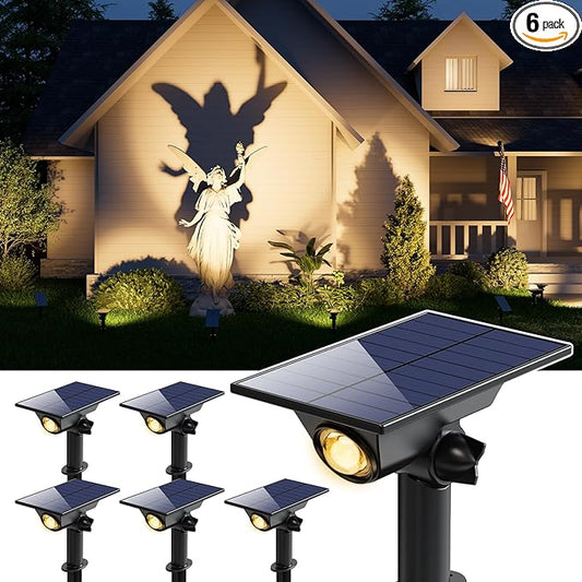 6 Pack Solar Power Spot Lights Outdoor Waterproof LED Dusk to Dawn Landscape Spotlight for Outside Yard, Tree, Flag, Yard, Garden, Statues, 3 Modes, 18 Hours Accent Ambient Lighting - Warm White GVSHINE