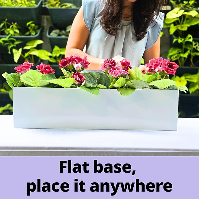 LaLaGreen Wall Planters for Outdoor Plants (36 Inch, 3 Pack) White Carbon Steel Metal Hanging Flower Pots, Long Rectangular Wall Mount Window Box Planters for Succulents, Fence, Deck Home Garden Decor L%C3%A1L%C3%A1Green