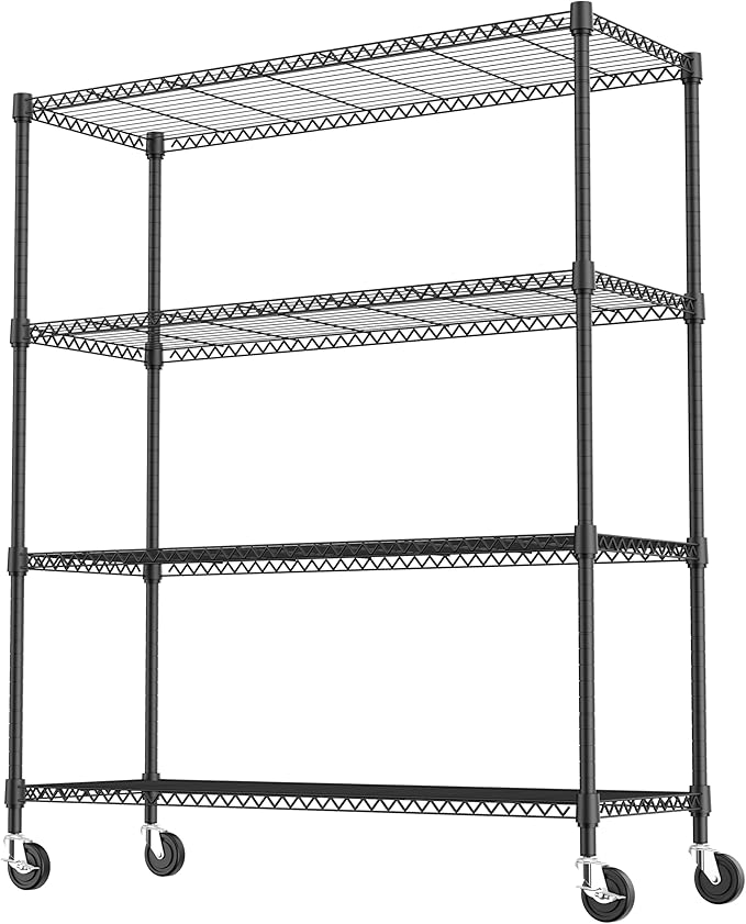 4 Tiers Storage Shelves Load 1400LBS, Metal Shelving Wire Metal Shelving Unit Shelves for Storage Adjustable Garage Shelving for Pantry Kitchen Garage Black 17.7" D x 47.3" W x 62.7" H MEIGAOPLASTICANDMETALHKCOLIMITED