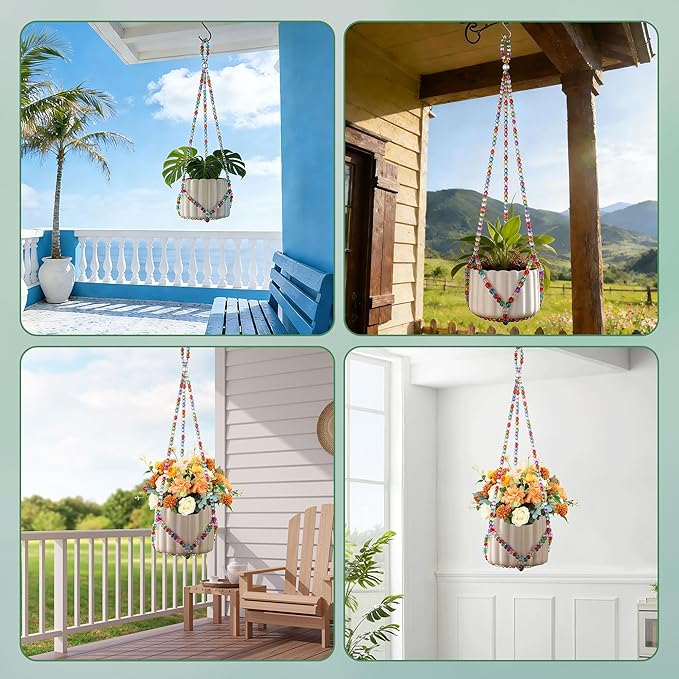 1Pack Glass Beaded Plant Hanger Indoor,Rainbows Hanging Planters for Outdoor Plants,Colored Macrame Plant Hanger,Boho Handmade Farmhouse Rustic Decor,17 Inch(Pot Not Included) Rootora
