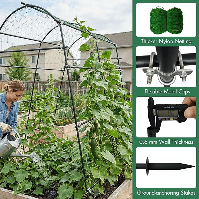 7ft Garden Arch Trellis for Climbing Plants Outdoor-Heavy Duty Metal Cucumber Trellis for Raised Beds- Tall Steel Vegetable Arbor with Strong Bolt Assembly & Outdoor-Ready Stakes GardenArchTrellisforPlants