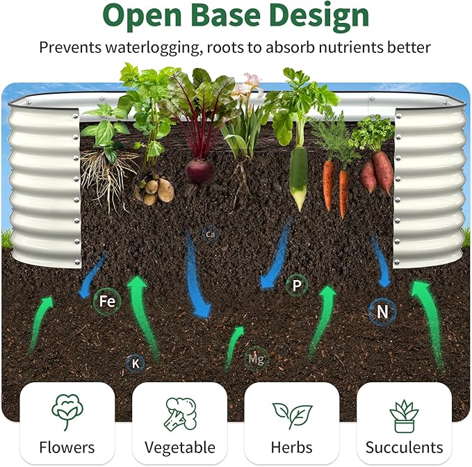 Kesfitt Raised Garden Bed Outdoor, Galvanized Steel Metal Raised Bed Planter for Vegetables, 24-Inch Deep Open Bottom Backyard Garden Bed 6x3x2 ft, Pearl White Kesfitt