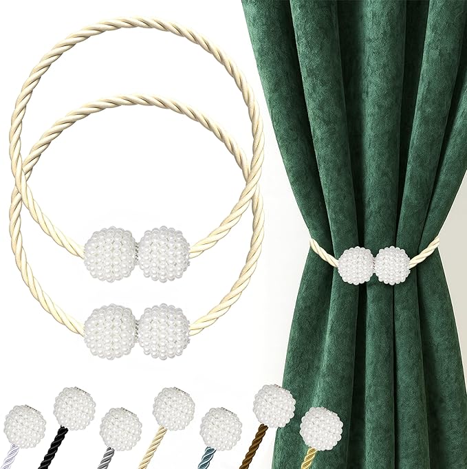 Hion Magnetic Curtain Tiebacks Beige 2pcs, Curtain Tiebacks Buckles Holdbacks Holders Hooks Clip for Home Bedroom Office Decorative Curtain Hion