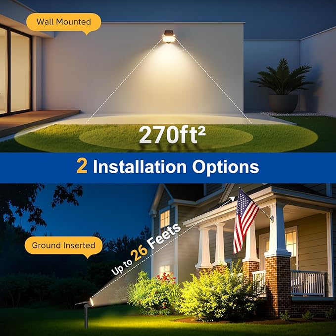 LETMY Solar Spot Lights Outdoor Waterproof with Bigger LED, Auto ON/Off 135°Adjustable Solar Lights Outdoor, 2-in-1 Wall Lights & 2 Modes Landscape Spotlights for Tree Yard Pathway Garden Decor 2Pack Letmy
