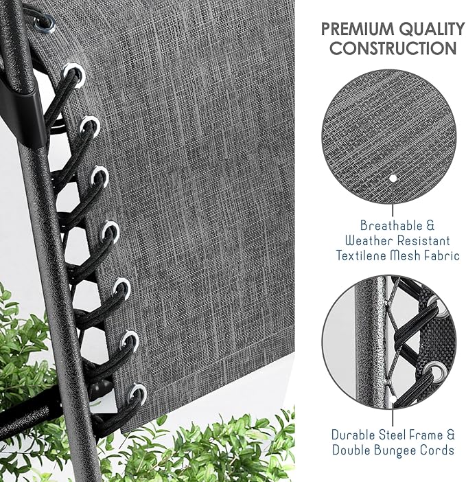 Nestl Zero Gravity Chairs Set of 6, Patio Lounge Chair Outdoor with Pillows & Cup Holder Trays, Adjustable Steel Mesh Reclining Camping Chair, Folding Patio Lawn Chair for Deck, Beach, Yard - Grey Nestl
