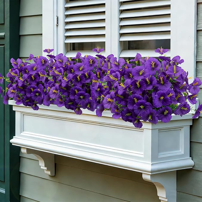 24 Bundles Artificial Pansy Flowers for Outdoor, Faux Silk Pansies Spring Flowers Outside for Planter Front Door Porch Patio Yard Window Box Home Decor (Purple) Griine